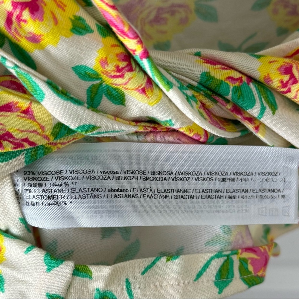 MANGO Women’s Bright Floral Printed Knot Long Sleeve Crop Top Size Large - Picture 12 of 13